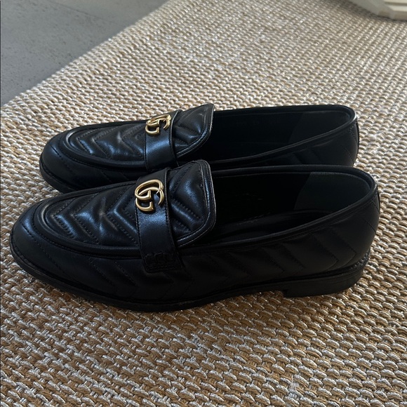 Gucci Shoes - Gucci Black Leather Loafers with Gold Accent
